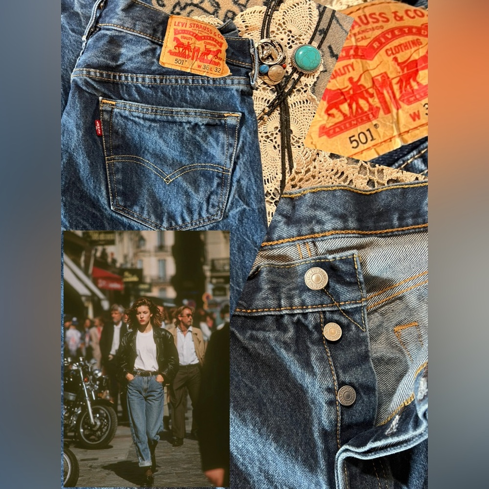 #32 Perfectly UNIQUE Broke In Levi’s 501 Button Fly Distressed Denim Mens 36x32